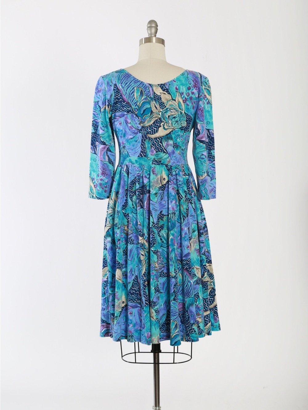 vintage 1980s Lanz Originals fish print midi blue purple dress size large - Picture 12 of 12